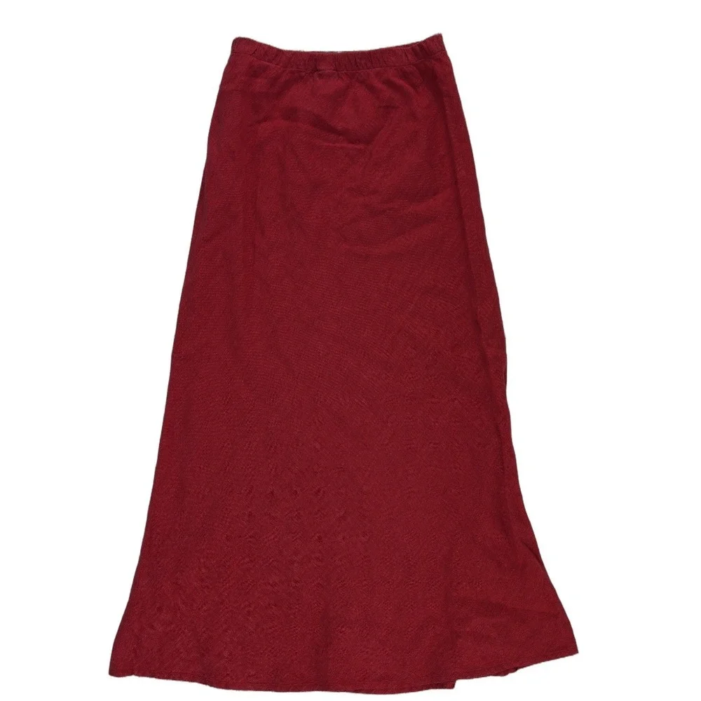 Eileen Fisher 100% Irish Linen Maxi Skirt Women's Size Small Red A-Line Elastic
